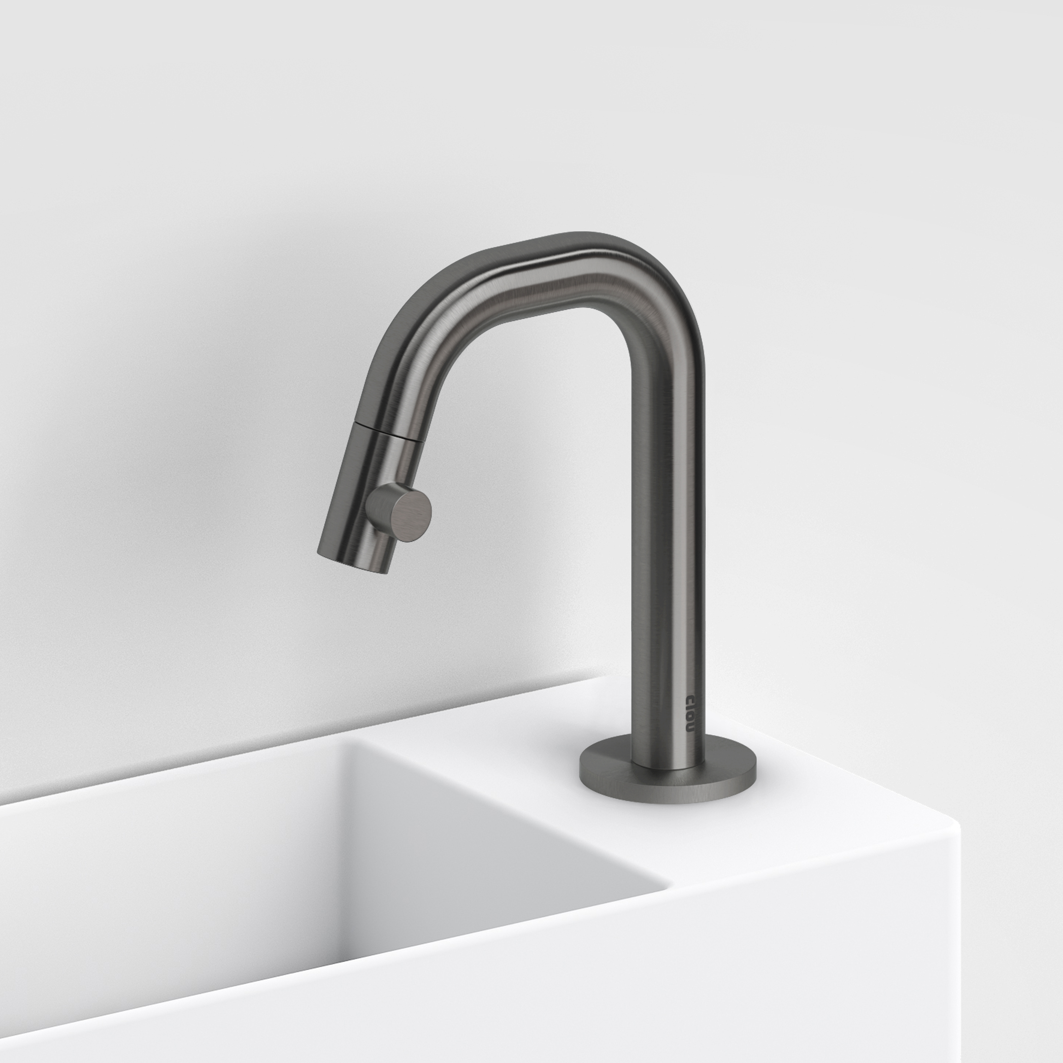 Clou Kaldur fonteinkraan korte uitloop R gunmetal geborst. PVD